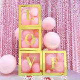 2pcs Transparent DIY Balloon Boxes, Baby Shower Party Decoration Boxes Metallic Gold Edges