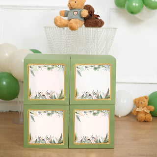 Pack of 4 Green Foliage Leaves Balloon Boxes for Versatile Party Decorations