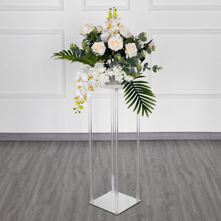 A Touch of Elegance: 32" Clear Acrylic Floor Vase Wedding Column with Mirror Base