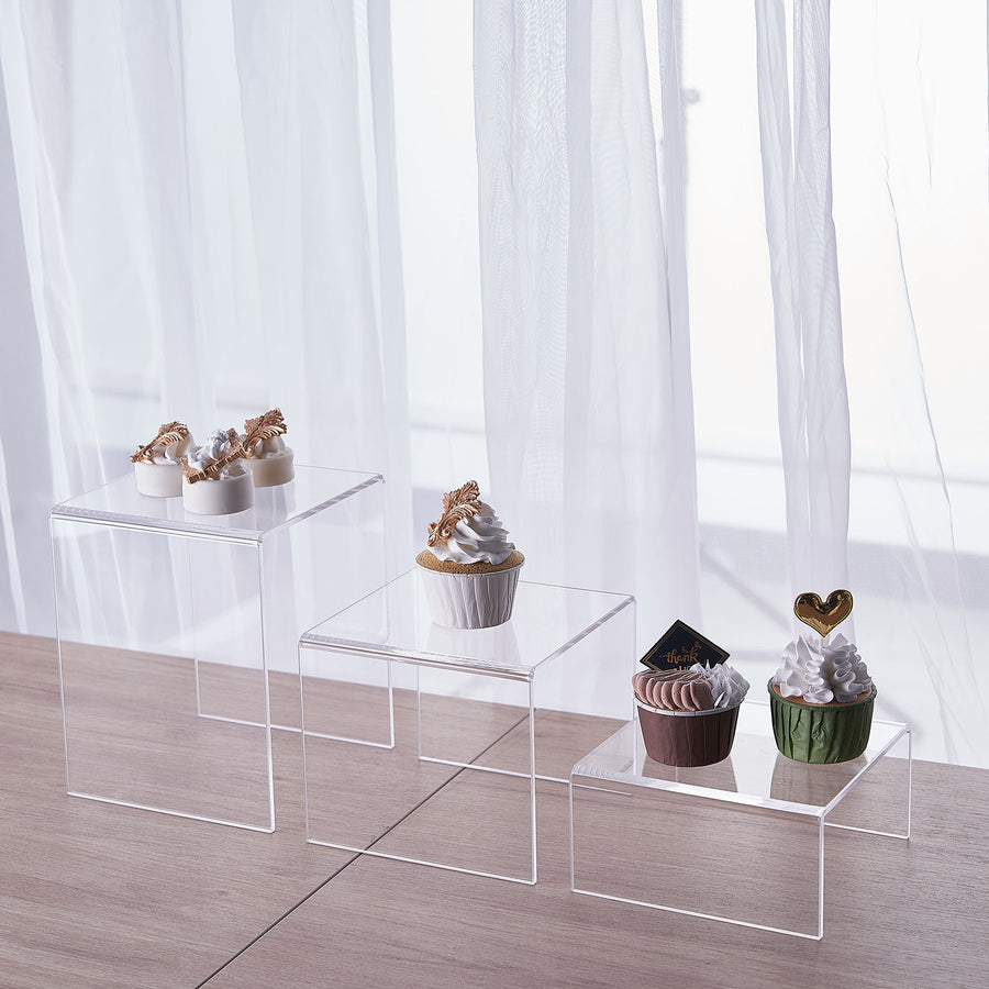 Set of 4 | Clear Acrylic Riser Cake Stand Set, Cupcake Dessert Display Stands - Assorted Size