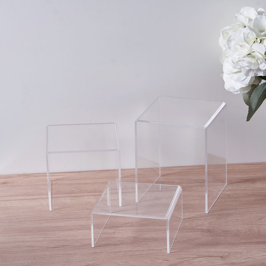 Set of 4 | Clear Acrylic Riser Cake Stand Set, Cupcake Dessert Display Stands - Assorted Size
