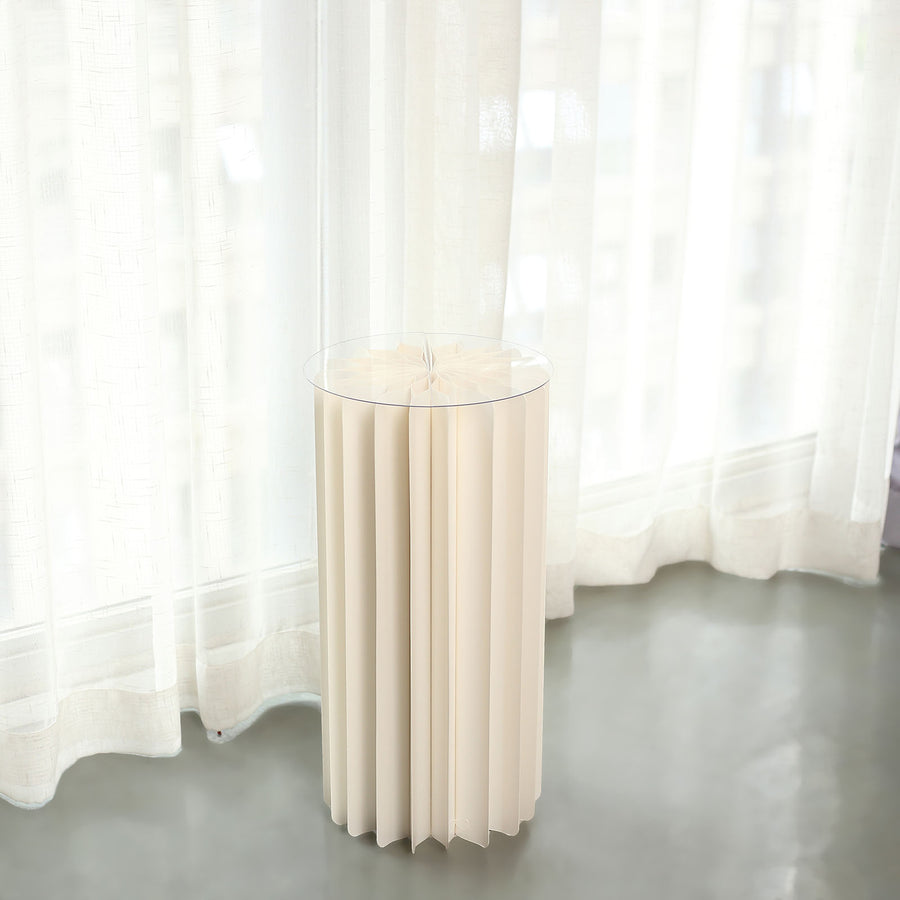24inch Ivory Cylinder Display Column Stand, Pillar Pedestal Stand With Top Plate