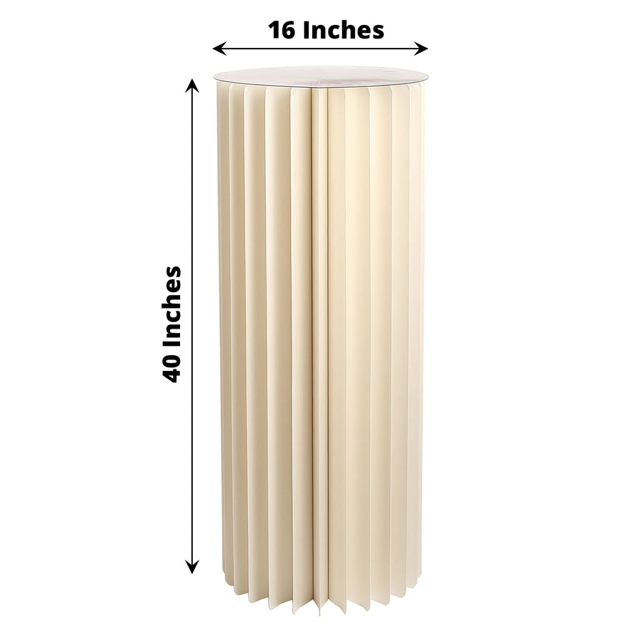 40inch Ivory Cylinder Display Column Stand, Pillar Pedestal Stand With Top Plate
