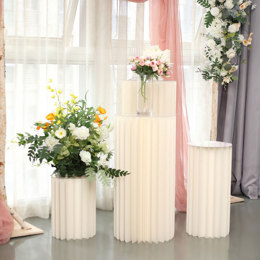 40inch Ivory Cylinder Display Column Stand, Pillar Pedestal Stand With Top Plate
