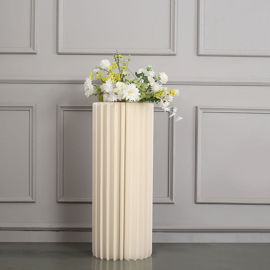 40inch Ivory Cylinder Display Column Stand, Pillar Pedestal Stand With Top Plate