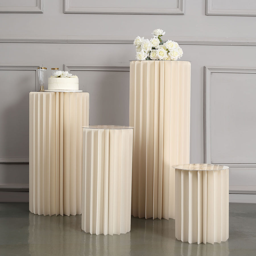 40inch Ivory Cylinder Display Column Stand, Pillar Pedestal Stand With Top Plate