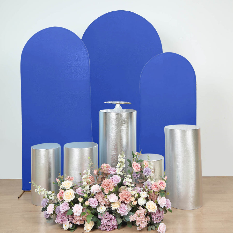 Set of 5 | Metallic Silver Cylinder Stretch Fit Pedestal Pillar Covers