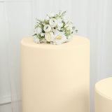 Set of 5 | Beige Cylinder Stretch Fitted Pedestal Pillar Prop Covers, Display Box Stand Covers