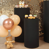 Set of 5 | Black Cylinder Stretch Fitted Pedestal Pillar Prop Covers, Display Box Stand Covers