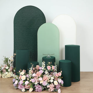 Create a Striking Display with Hunter Emerald Green Cylinder Stretch Fitted Pedestal Pillar Prop Covers