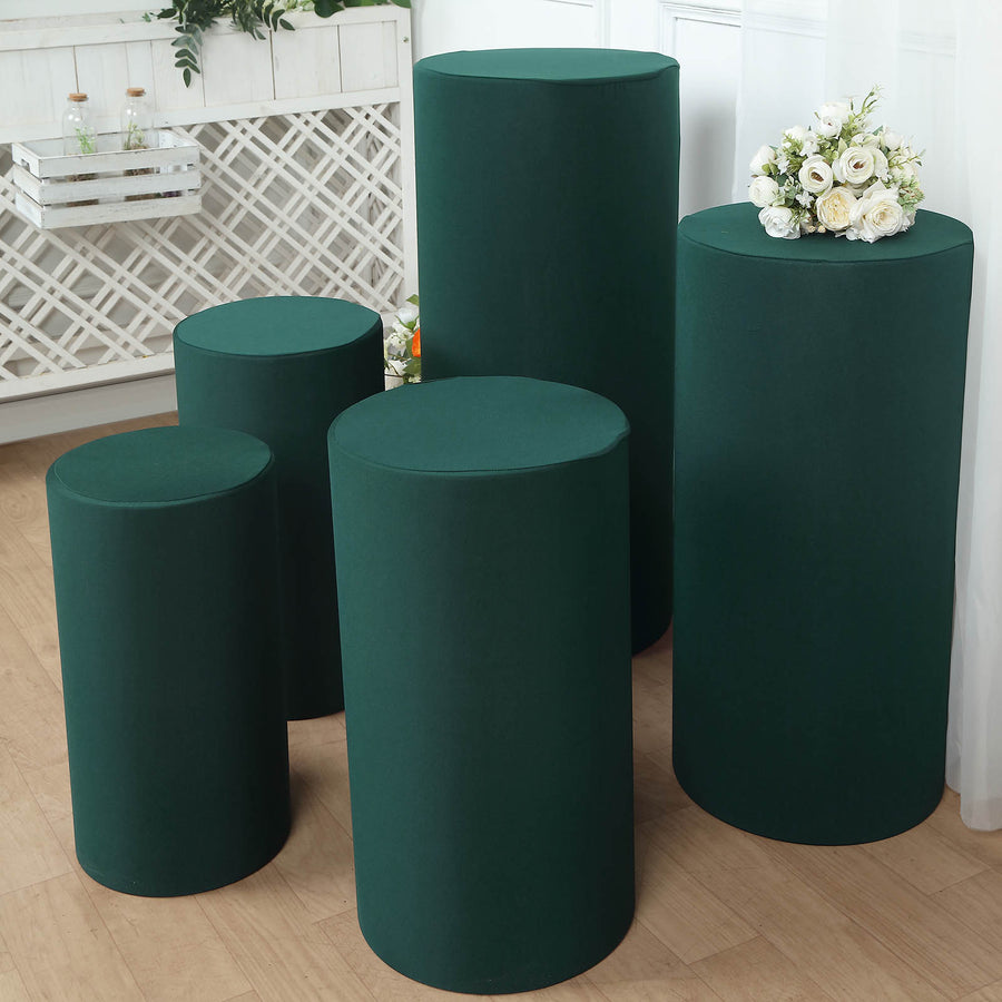 Set of 5 | Hunter Green Cylinder Stretch Pedestal Pillar Prop Covers, Display Box Stand Covers