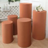 Set of 5 | Terracotta Cylinder Stretch Fitted Pedestal Pillar Prop Covers, Display Box Stand Covers