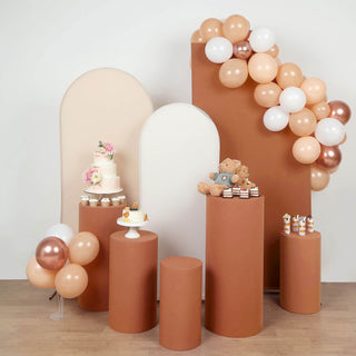 Terracotta (Rust) Cylinder Stretch Fitted Pedestal Pillar Prop Covers - Perfect for Wedding Decorations