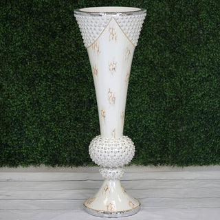 Elegant and Timeless: 43" Large Pearls Embellished White Trumpet Vase