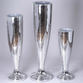 Create a Magical Atmosphere with the Silver Polystone Mirror Mosaic Pedestal Trumpet Floor Vase