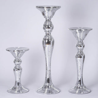 Elegant Silver Polystone Mirror Mosaic Pedestal Table Floor Vase