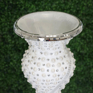Regal Beauty: The Mirror Mosaic Floor Vase in Silver