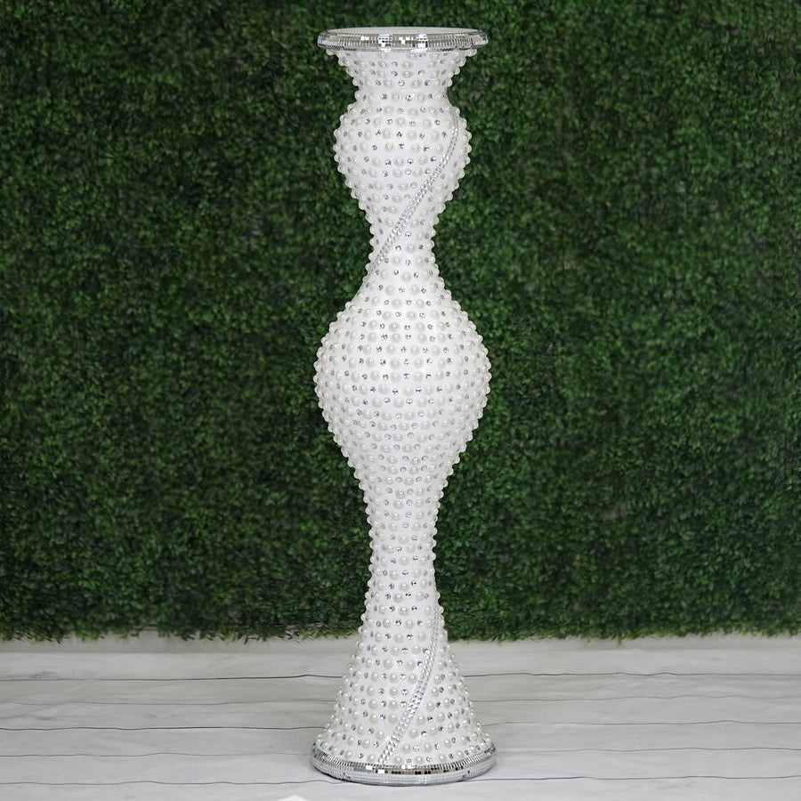 40" Magical Mermaid Style Mirror Mosaic and Pearl Studded Floor Vase