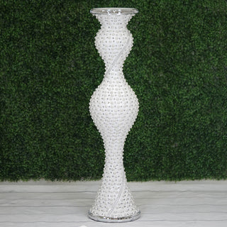 Elegant and Luxurious: The 40" Magical Mermaid Style Mirror Mosaic and Pearl Studded Floor Vase in White