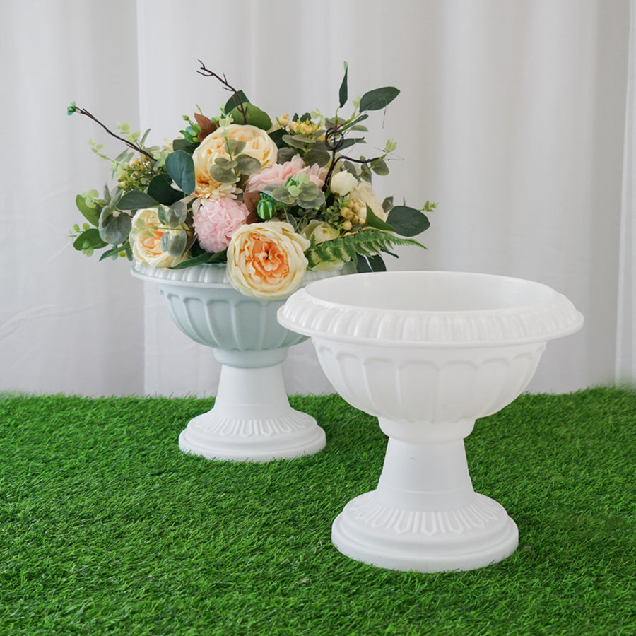 4 Pack | 11 inch Tall | Off White PVC | Crafted All Weather Roman Inspired | Pedestal Column Flower Plant Stand Pot