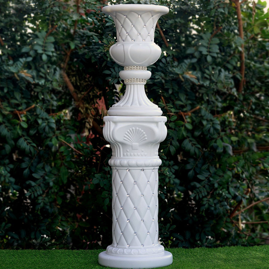 2 Pack | 18inch Tall White PVC | 10mm Crystal Studded Italian Inspired | Pedestal Column Plant Stand Pot