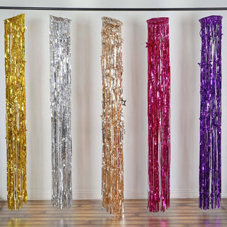 Create a Stellar Look with the Metallic Purple Foil Fringe Hanging Curtain Column