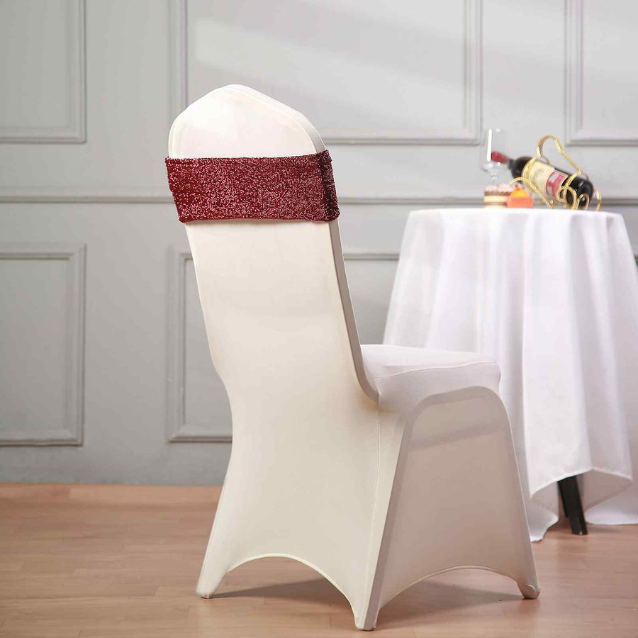 5 Pack | Burgundy Metallic Shimmer Tinsel Spandex Chair Sashes
