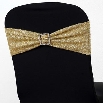 5 Pack Champagne Metallic Shimmer Tinsel Spandex Chair Sashes