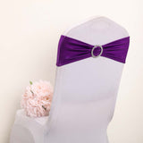 5 pack Metallic Purple Spandex Chair Sashes With Attached Round Diamond Buckles