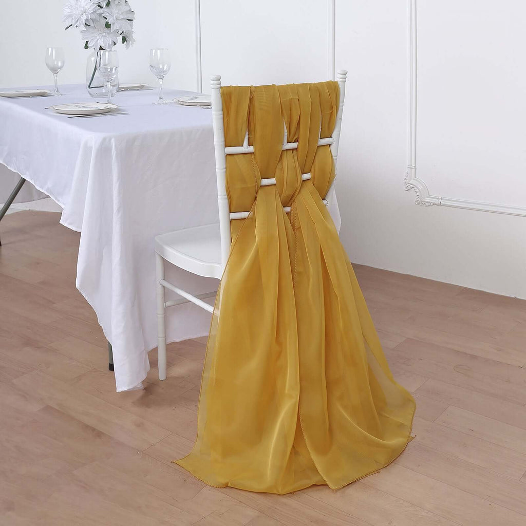 5 Pack Mustard Yellow DIY Premium Designer Chiffon Chair Sashes 22"x