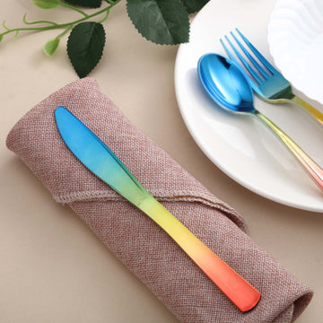 24 Pack - 8" Rainbow Ombre Design Heavy Duty Plastic Knives