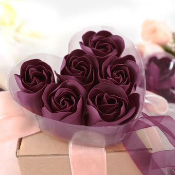 4 Pack 24 Pcs Burgundy Scented Rose Soap Heart Shaped Party Favors With Gift Boxes And Ribbon