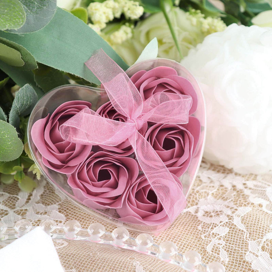 4 Pack | 24 Pcs Dusty Rose Scented Rose Soap Heart Shaped Party Favors With Gift Boxes And Ribbon