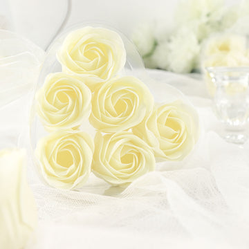 4 Pack 24 Pcs Ivory Scented Rose Soap Heart Shaped Party Favors With Gift Boxes And Ribbon