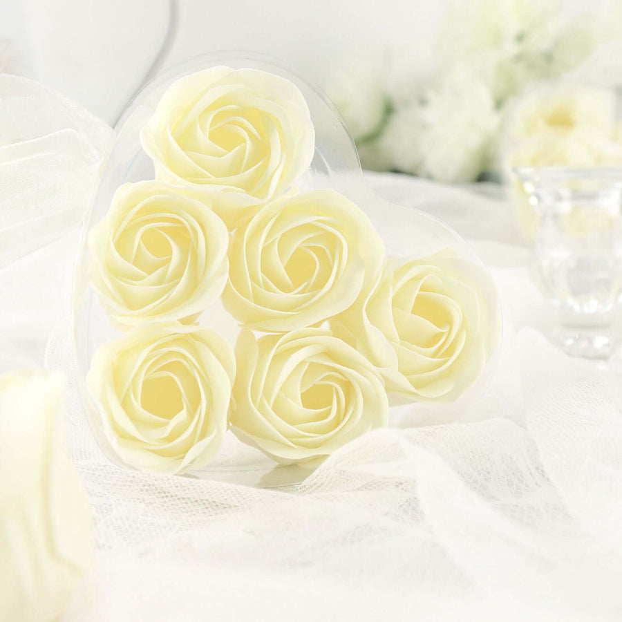 4 Pack | 24 Pcs Ivory Scented Rose Soap Heart Shaped Party Favors With Gift Boxes And Ribbon