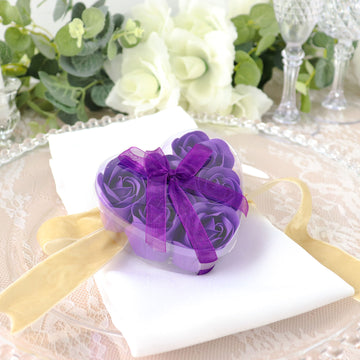 4 Pack 24 Pcs Purple Scented Rose Soap Heart Shaped Party Favors With Gift Boxes And Ribbon