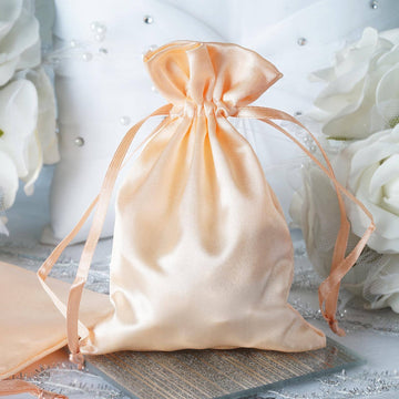 12 Pack 4"x6" Peach Satin Drawstring Wedding Party Favor Gift Bags