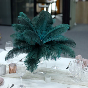 12 Pack 13"-15" Peacock Teal Natural Plume Real Ostrich Feathers, DIY Centerpiece Fillers