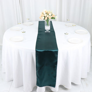 Peacock Teal Seamless Satin Table Runner - Add Elegance and Style to Your Event Decor