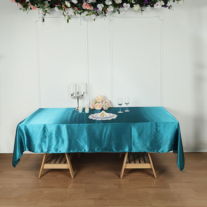 60"x102" Peacock Teal Satin Rectangular Tablecloth