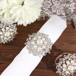 Add a Touch of Glamour with Silver Pearl and Rhinestone Napkin Rings