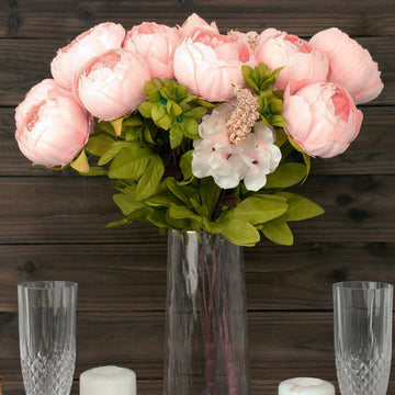 2 Pack 19" Pink Artificial Peony Flower Wedding Bouquets, Faux Silk Flower Arrangements