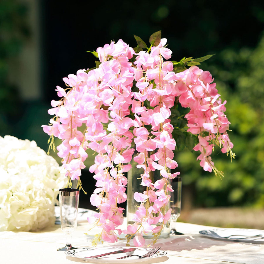 5 Pack | 44inch Pink Artificial Silk Hanging Wisteria Flower Vines#whtbkgd