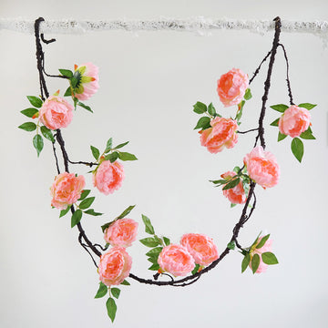 6ft Pink Artificial Silk Peony Hanging Flower Garland, Faux Vine