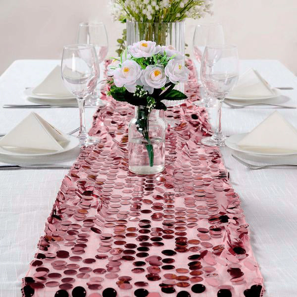 13x108 inches Pink Big Payette Sequin Table Runner