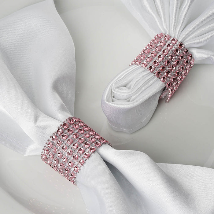 10 Pack Pink Diamond Rhinestone Napkin Ring With Velcro