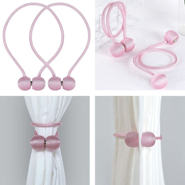 2 Pack | Pink Magnetic Curtain Tie Backs For Window Drapes and Backdrop Panels