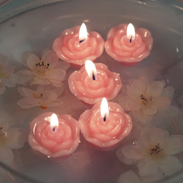 12 Pack | 1" Pink Mini Rose Flower Floating Candles Wedding Vase Fillers