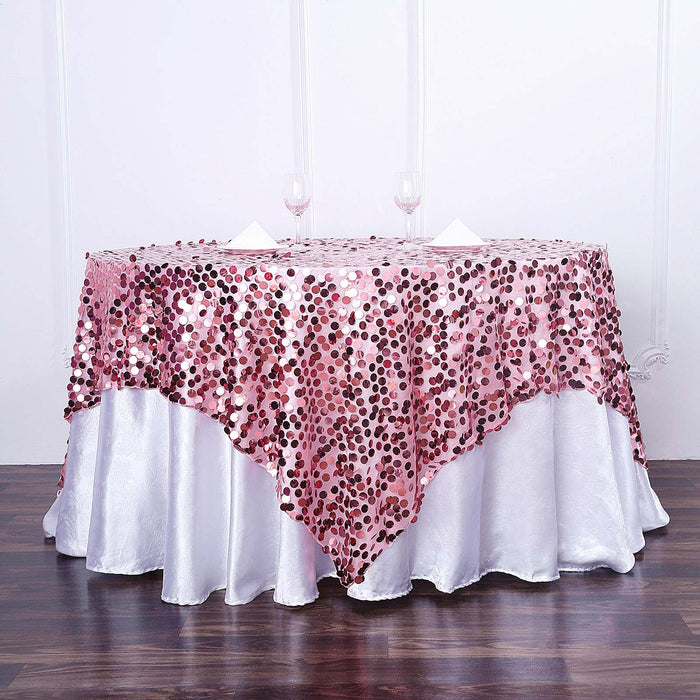 72 inch x 72 inch Pink Premium Big Payette Sequin Overlay
