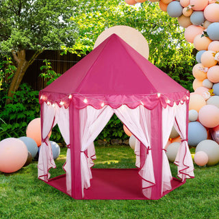 4.5Ft Pink Princess Castle Play House Tent with Star LED Garlands
